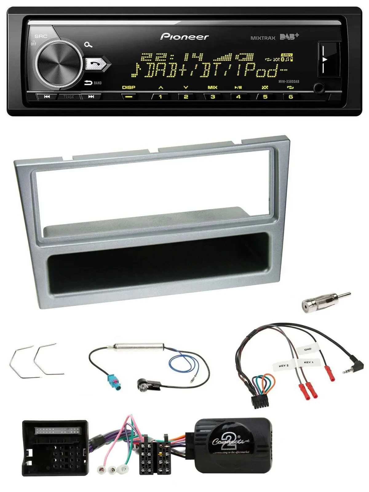 Pioneer Bluetooth USB DAB Lenkrad Autoradio für Opel Corsa C Tigra Meriva silber
