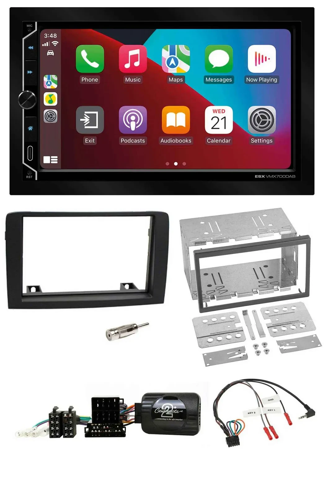 ESX 2DIN DAB USB Lenkrad Bluetooth Autoradio für Fiat Idea 06-12 schwarz