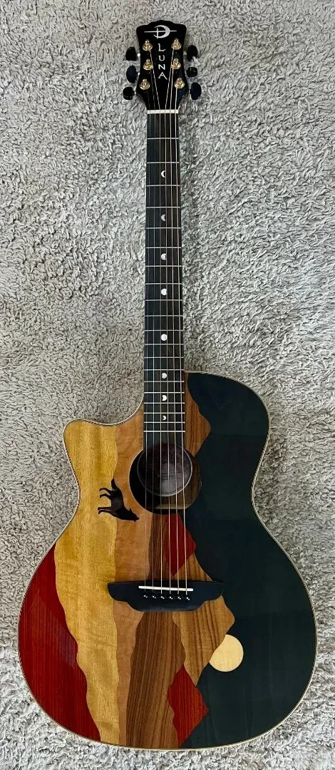 Luna Guitars Vista Wolf Left Handed Koa Body Acoustic Electric Guitar with Case