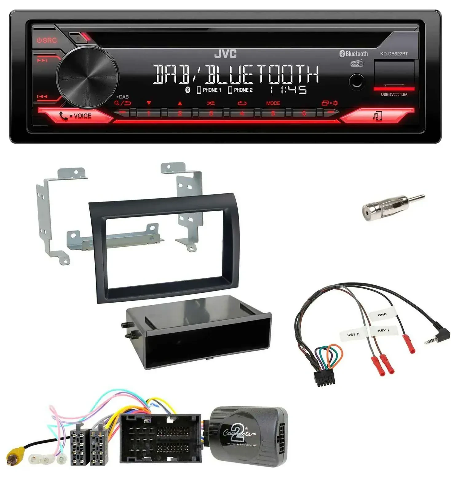 Автомагнитола JVC CD, DAB, USB, Bluetooth, совместима с кнопками на руле, для Citroen Jumper (с 2014)