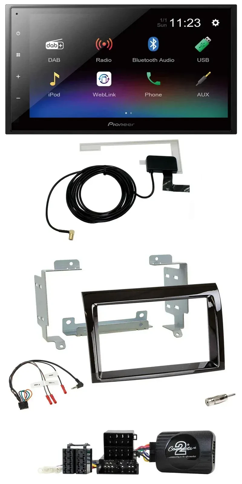 Автомагнитола для Fiat Ducato (2006–2008) Pioneer 2-DIN, DAB, Bluetooth, USB, чёрный глянец, поддержка кнопок на руле