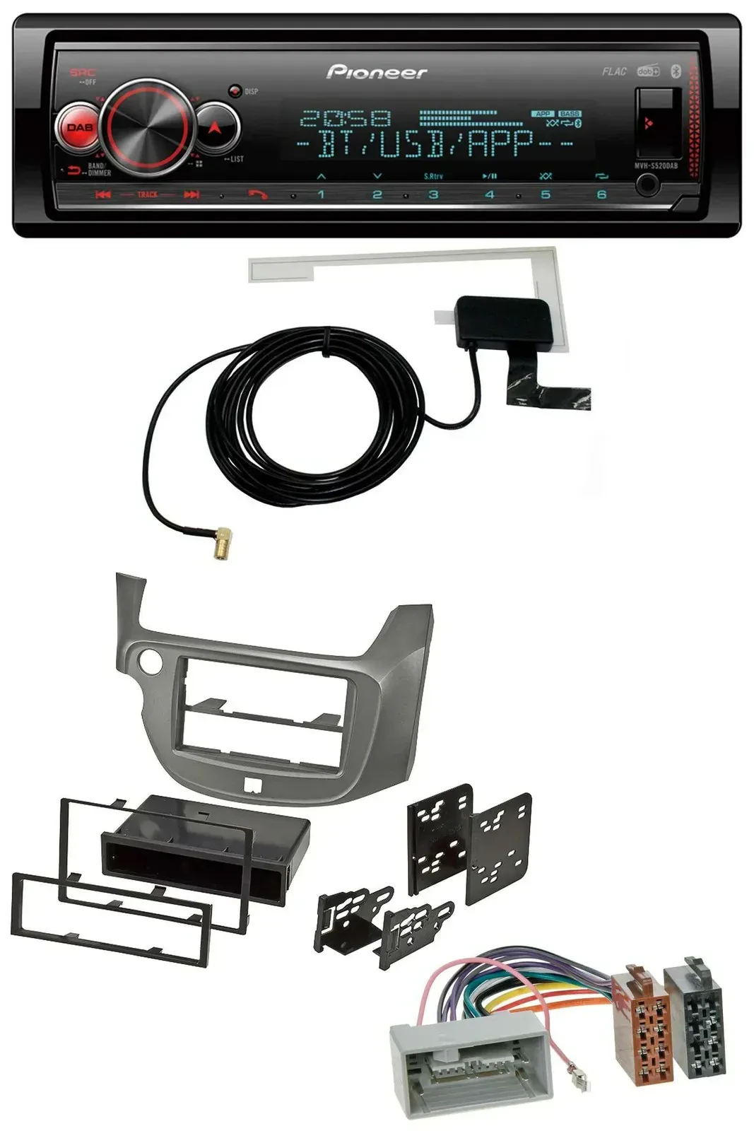 Автомагнитола для Honda Jazz (с 2009) Pioneer Bluetooth, DAB, USB, MP3, серебристая