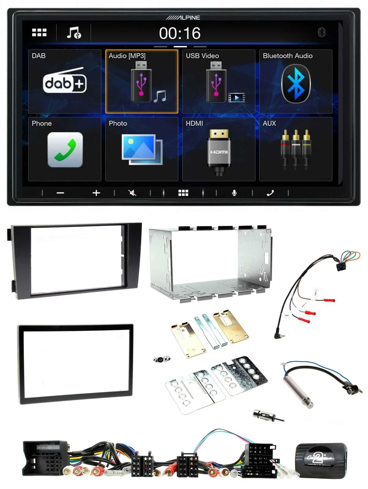 Alpine Bluetooth 2DIN Lenkrad DAB USB Autoradio für Audi A6 C5 2001-2004 Aktivsy