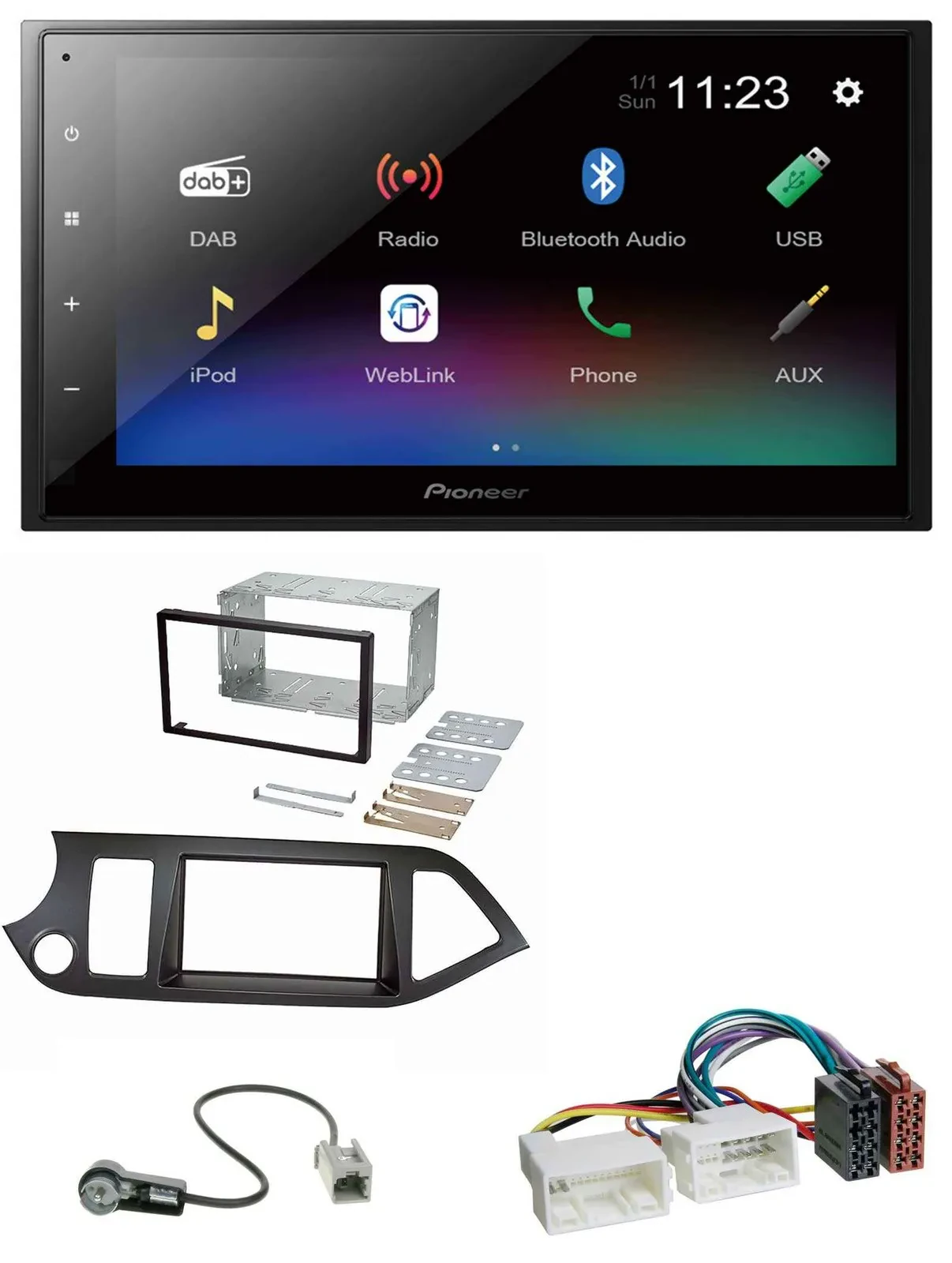 Автомагнитола Pioneer 2-DIN USB Bluetooth DAB MP3 для Kia Picanto (с 2011), Start-Stop