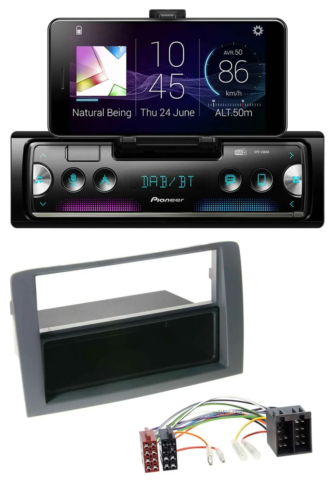 Автомагнитола Pioneer USB MP3 Bluetooth DAB для Fiat Idea (350, 2003–2011), серый