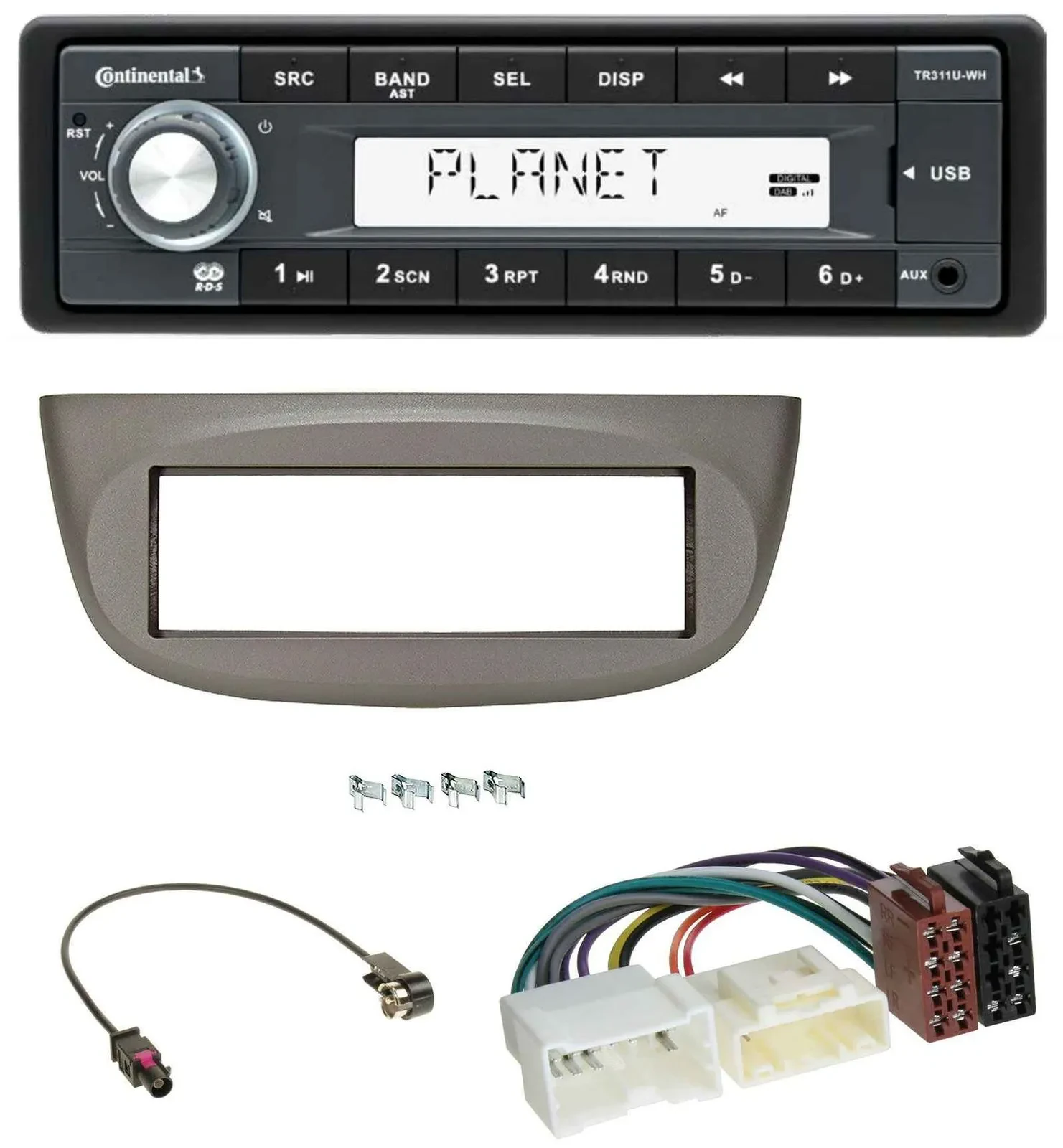 Continental USB MP3 AUX 1DIN Autoradio für Renault Twingo ab 2012 beige-grau