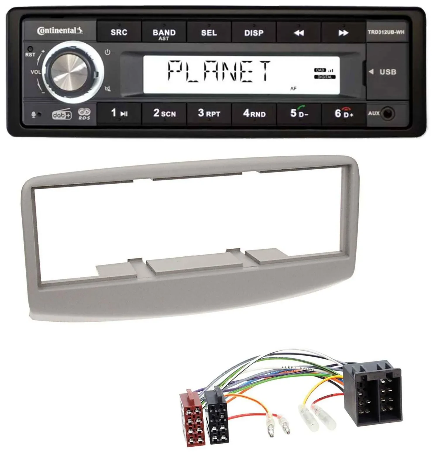 Continental USB 1DIN AUX DAB MP3 Autoradio für Fiat Multipla 186 1999-2010 grau