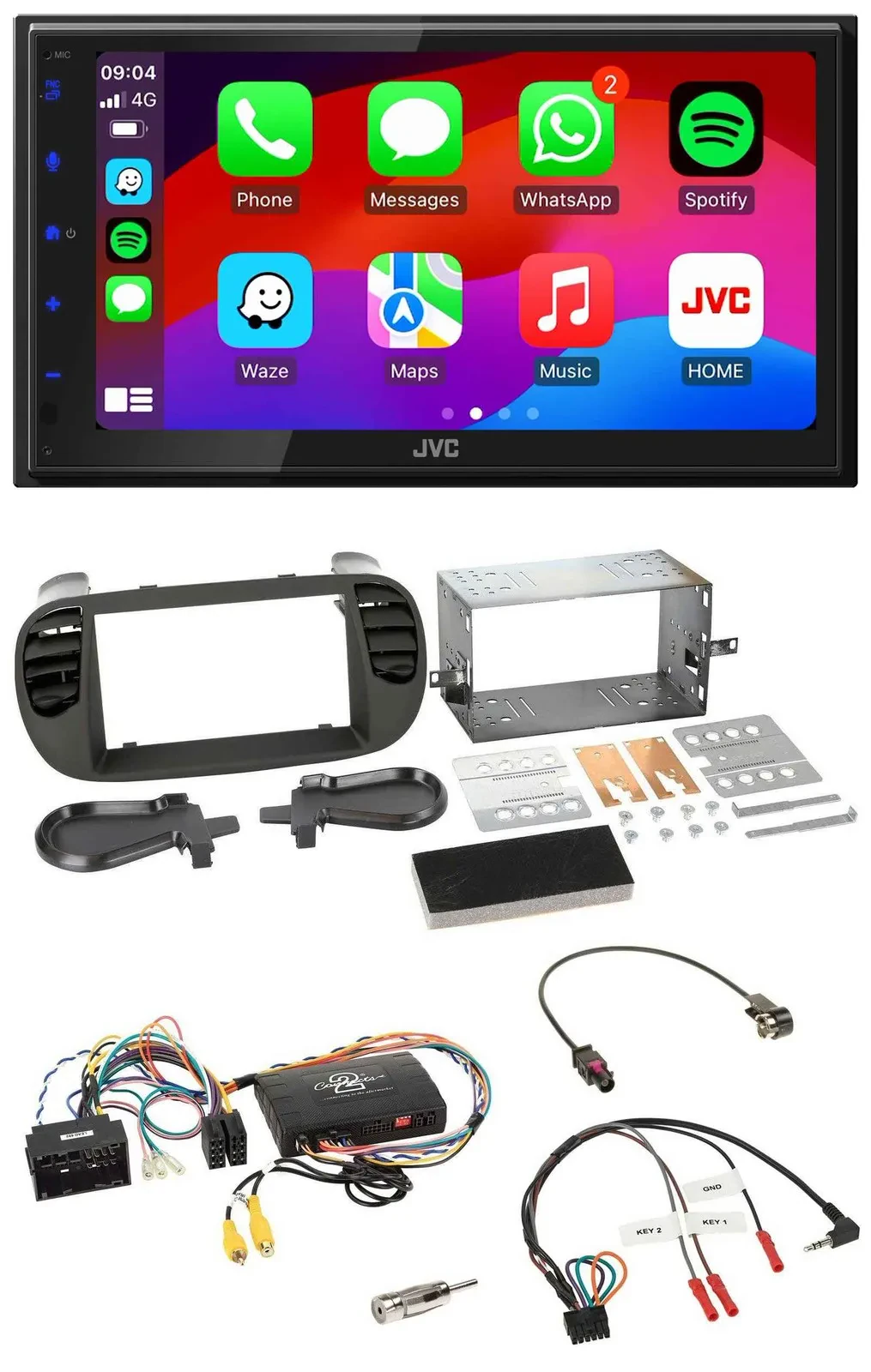 JVC Bluetooth 2DIN Lenkrad DAB USB Autoradio für Fiat 500 14-15 soft touch