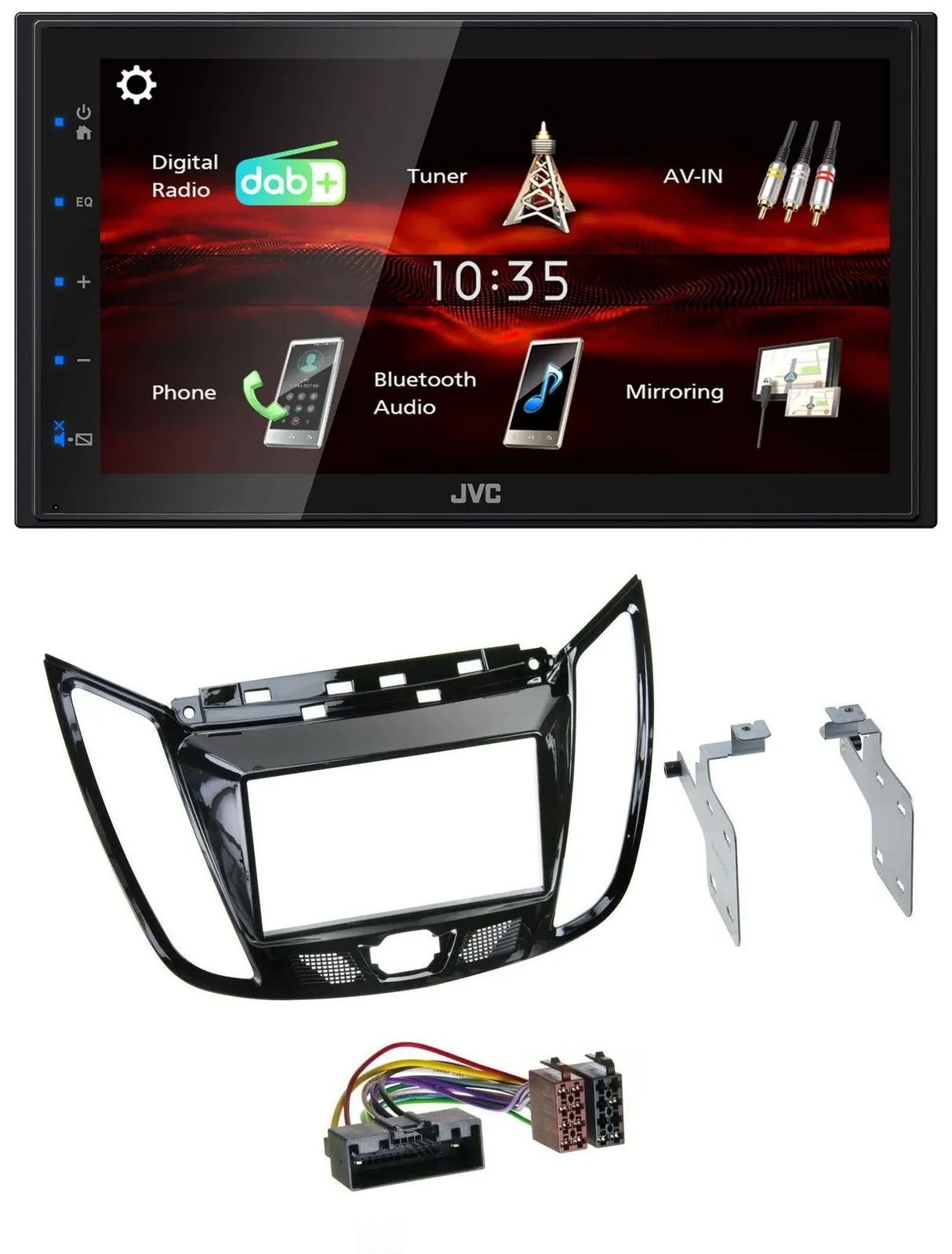 Автомагнитола JVC 2 DIN, DAB, Bluetooth, USB, MP3, для Ford C‑Max/Kuga, черный (рояльный лак)