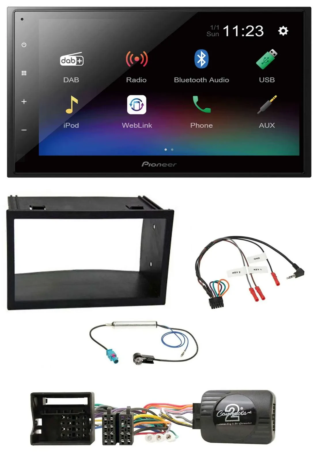 Pioneer USB Bluetooth DAB 2DIN Lenkrad Autoradio für VW Polo Passat Quadlock