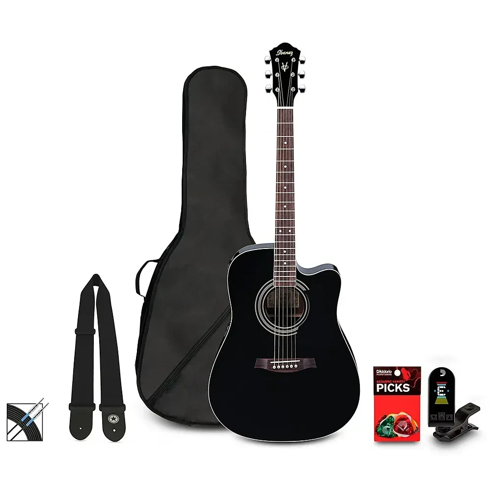 Электроакустическая гитара Ibanez V70CE Dreadnought Black (набор) с чехлом, тюнером, ремнём, медиаторами и кабелем