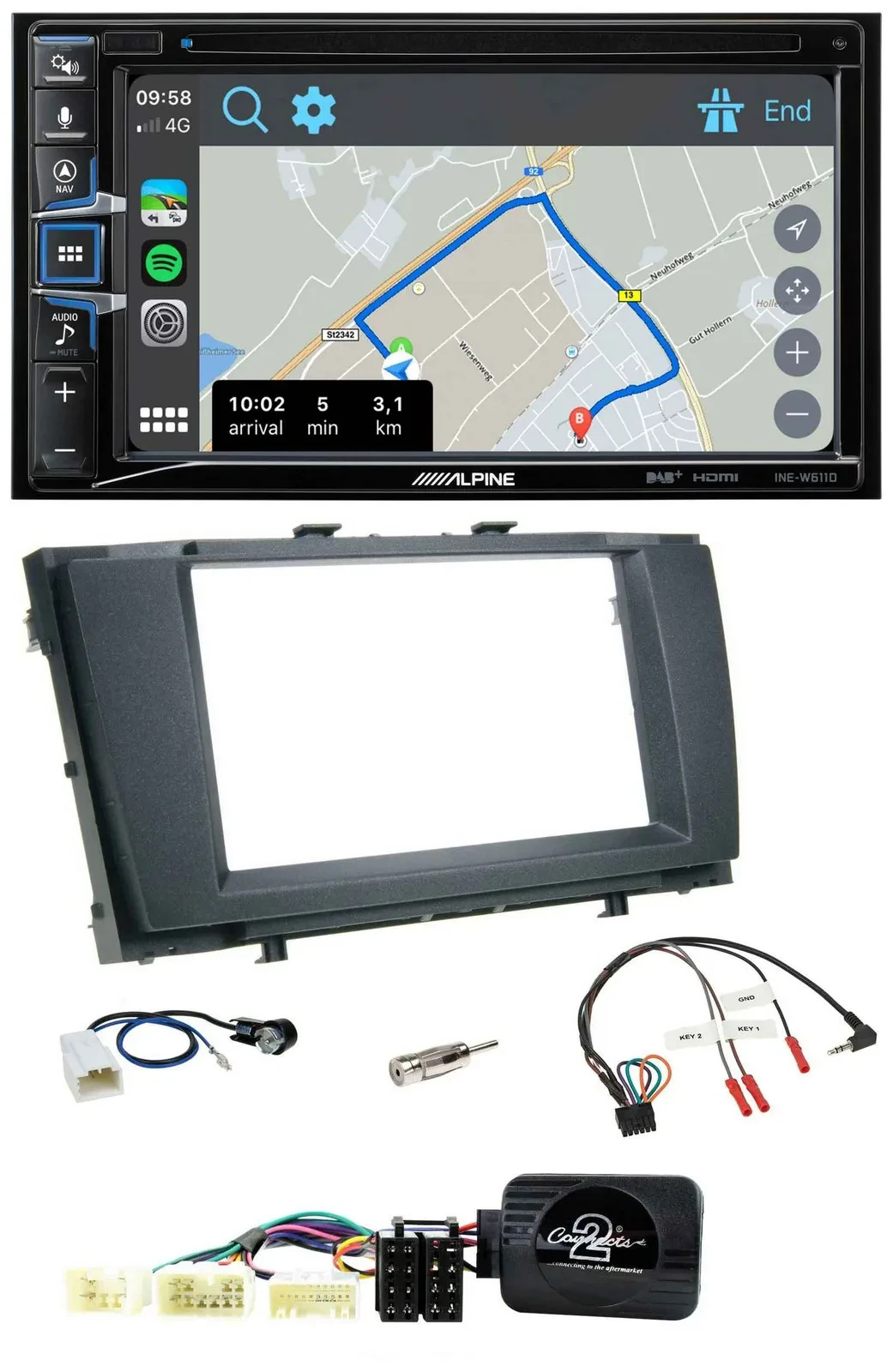 Автомагнитола Alpine 2DIN, навигация, DAB, TMC, Bluetooth, USB, для Toyota Avensis 2009–201x, совместима с управлением на руле