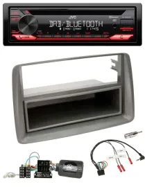JVC CD DAB USB Bluetooth Lenkrad Autoradio für Fiat Panda 169 2007-2012 grau