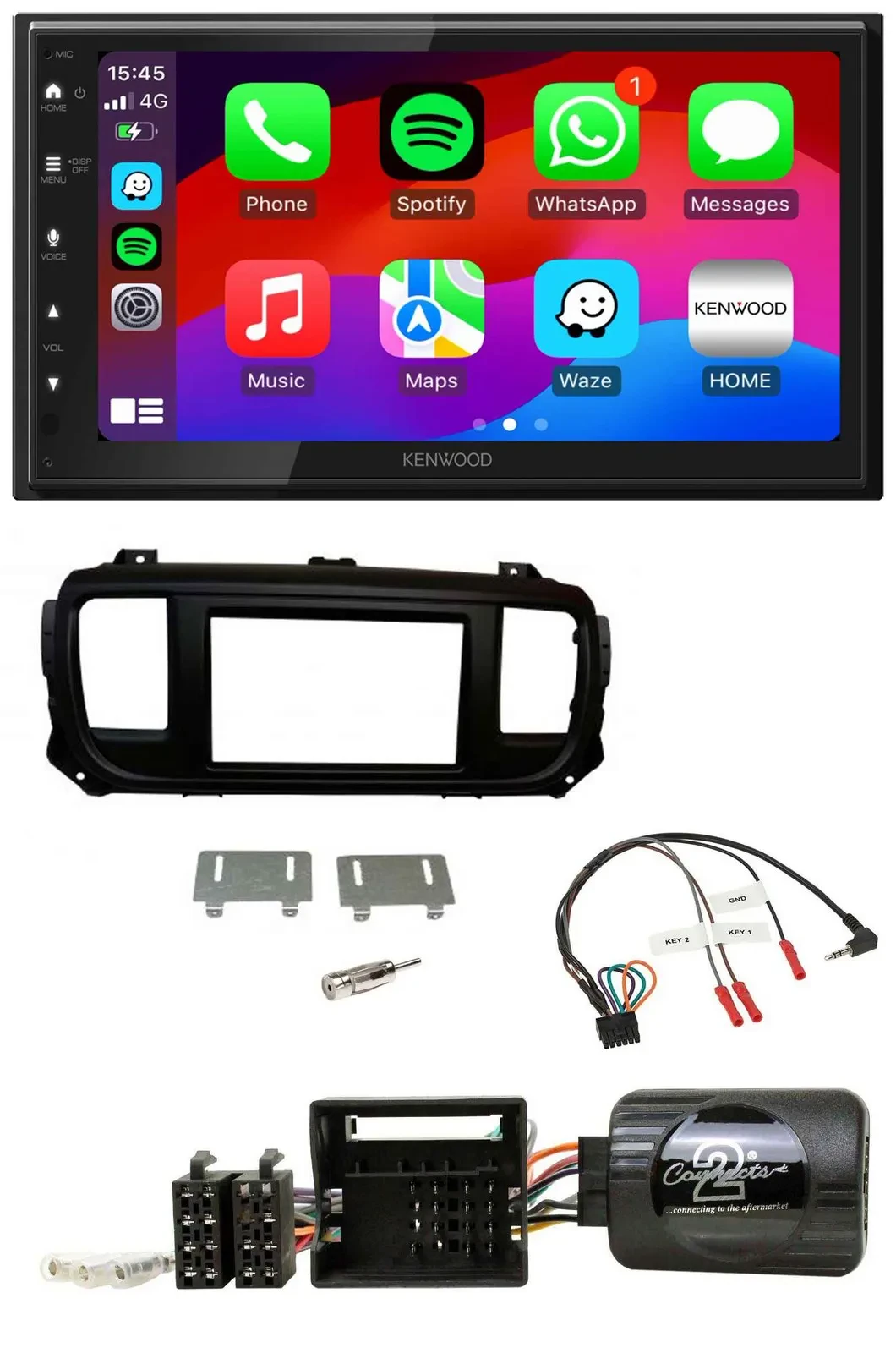 Kenwood Lenkrad USB DAB 2DIN Bluetooth Autoradio für Toyota Proace Citroen Jumpy