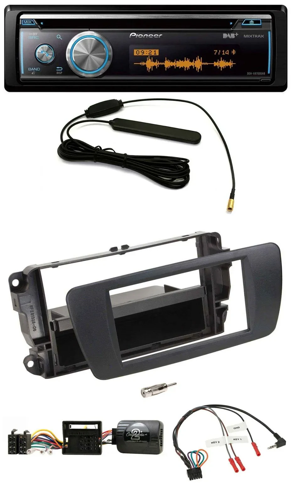 Автомагнитола Pioneer CD, USB, Bluetooth, DAB, совместима с кнопками на руле, для Seat Ibiza, черный