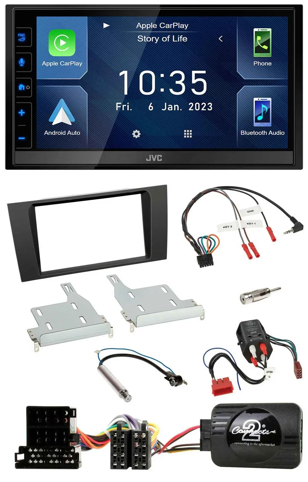 JVC DAB Bluetooth Lenkrad USB 2DIN Autoradio für Audi A4 99-01 BOSE Vollaktivsys