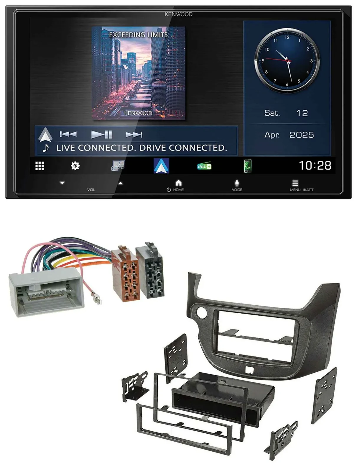 Kenwood Bluetooth 2DIN USB DAB MP3 Autoradio für Honda Jazz ab 09 dunkelgrau