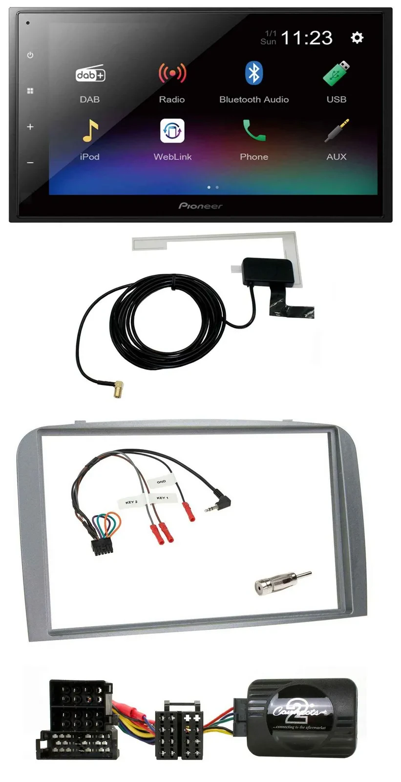Автомагнитола для Alfa Romeo 147/GT 2004–2010 Pioneer 2-DIN, DAB, Bluetooth, USB, серебристая