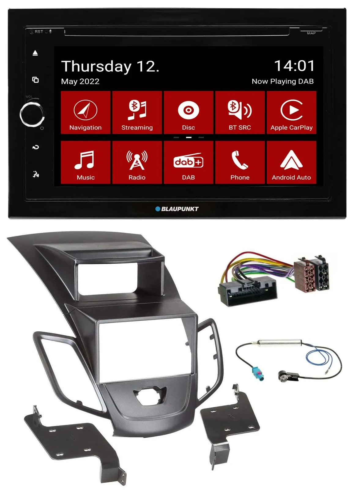 Автомагнитола для Ford Fiesta 2010–2017 Blaupunkt 2DIN MP3/DVD, Bluetooth, DAB, USB с дисплеем