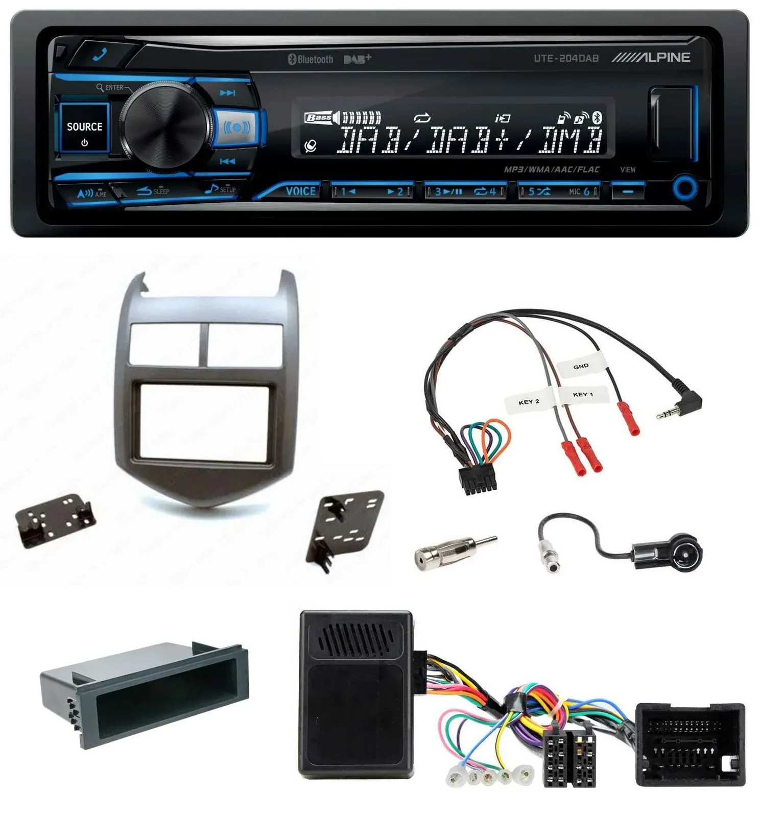 Alpine USB Bluetooth DAB Lenkrad Autoradio für Chevrolet Aveo ab 11 dunkelgraume