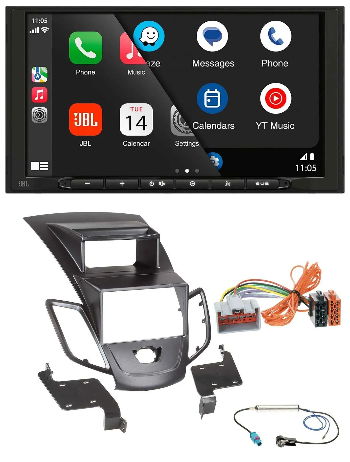 Автомагнитола JBL 2-DIN MP3 DAB Bluetooth USB для Ford Fiesta 2008–2010, черный