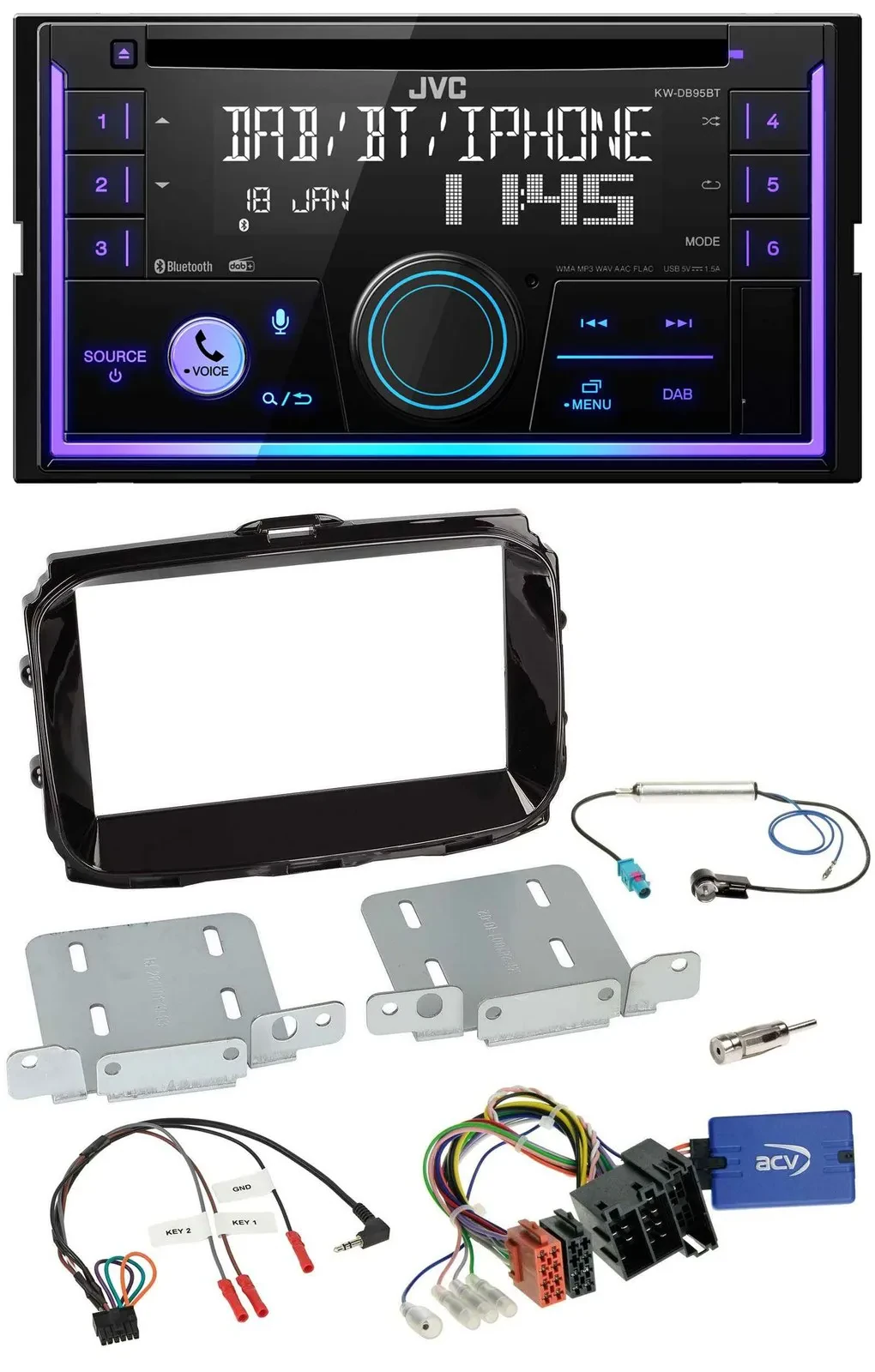 Автомагнитола JVC 2DIN, CD, DAB, Bluetooth, USB для Alfa Giulietta (2013–2021), ISO