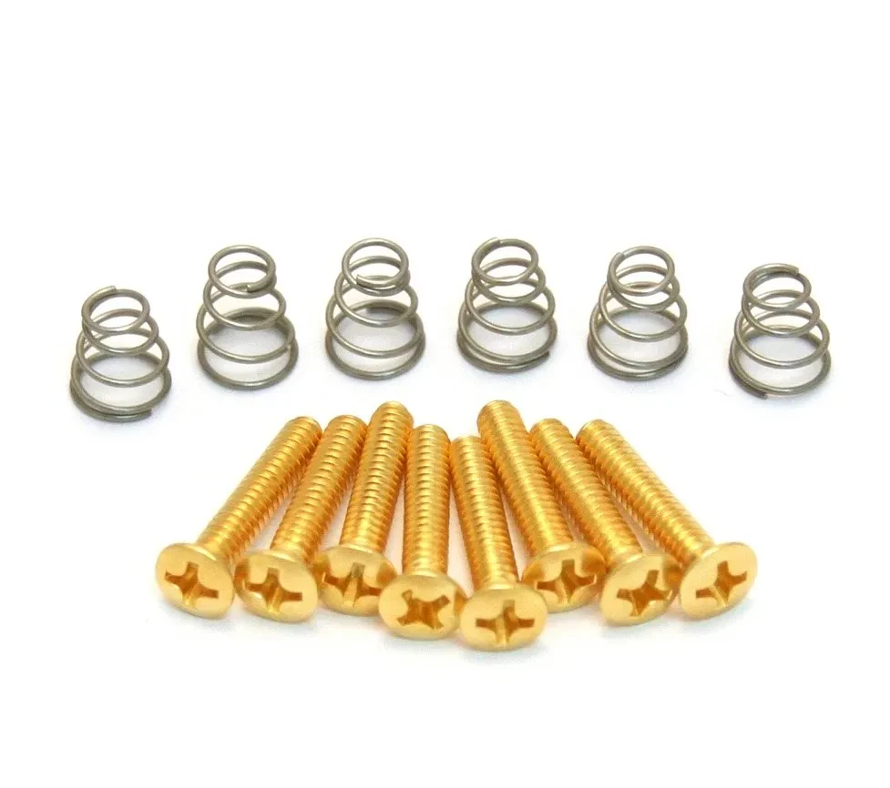 Allparts Countersunk Pickup Mounting Screws with Springs, GOLD, Set of 6
