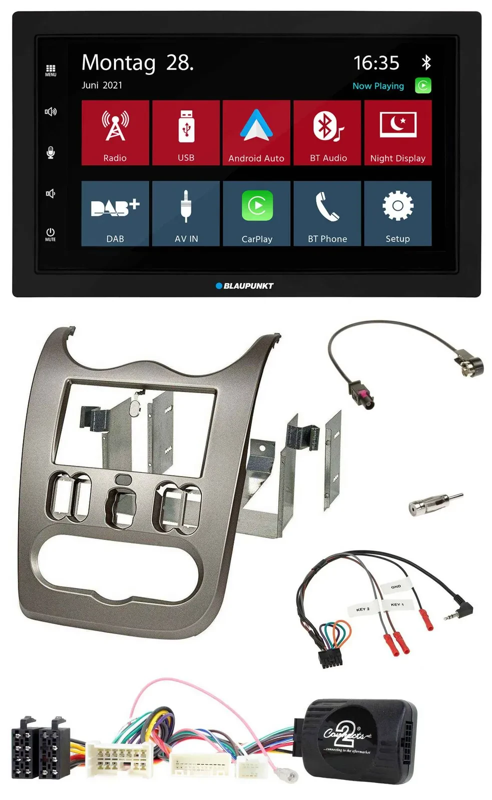 Blaupunkt Lenkrad Bluetooth DAB 2DIN USB Autoradio für Dacia ab 2012 dunkelsilbe