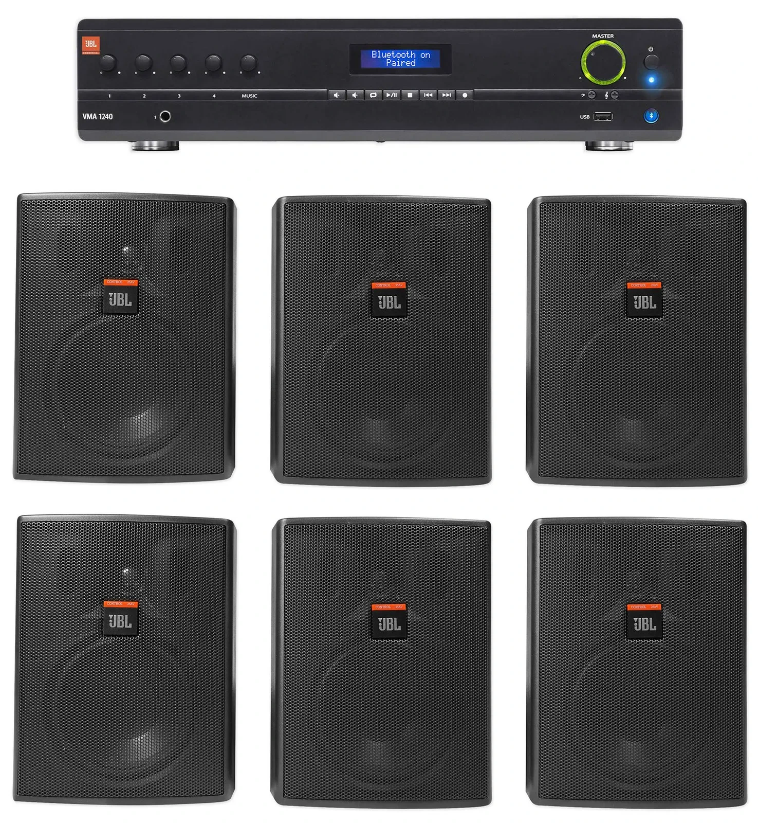 Настенная акустика JBL Control 25AV Black с усилителем (6 штук)