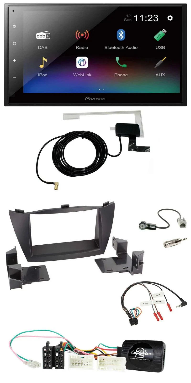 Автомагнитола для Hyundai ix35 2010–2013 Pioneer 2DIN, DAB, Bluetooth, USB