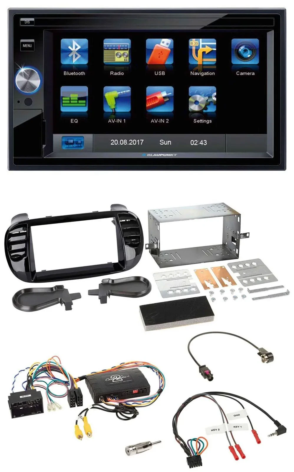 Blaupunkt Lenkrad USB Bluetooth TMC 2DIN Navigation für Fiat 500 2014-2015 schwa