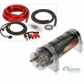 Belva BB2D 2 Farad Capacitor with Red Digital Voltage Meter + 0 Gauge Amp Kit