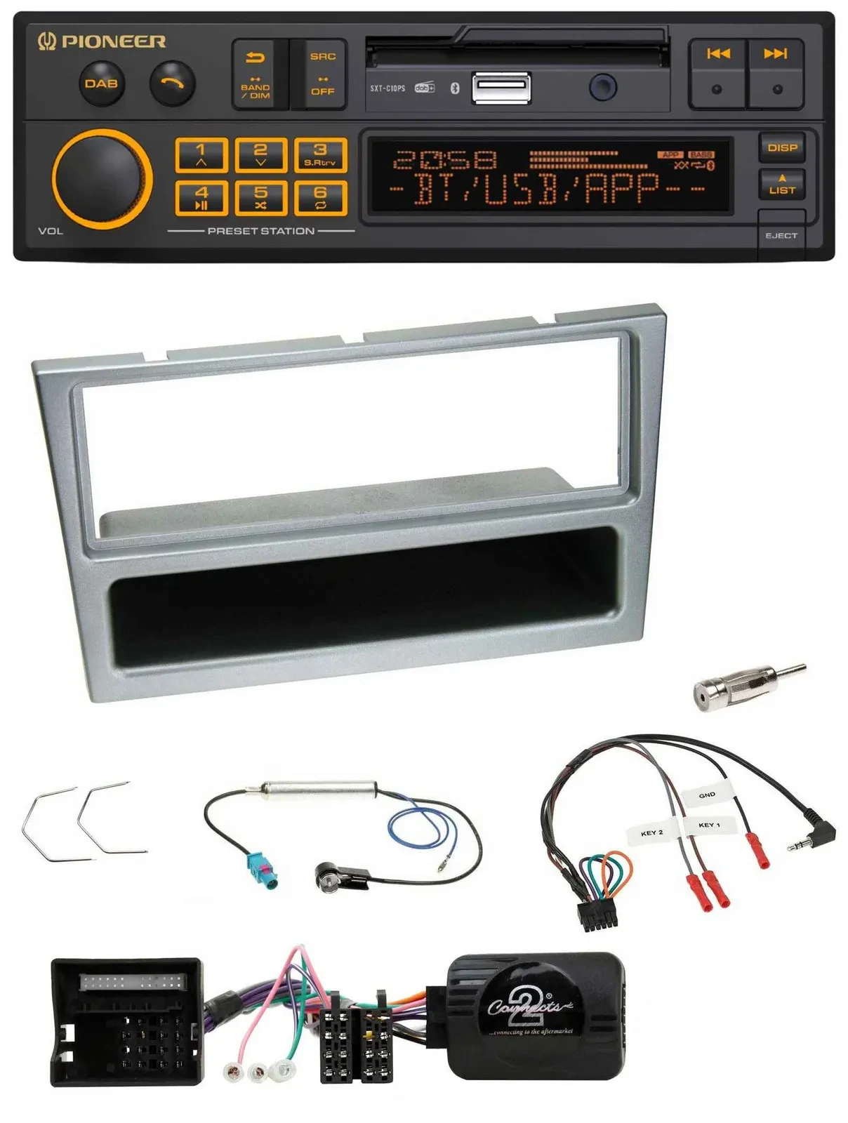 Автомагнитола Pioneer DAB, USB, Bluetooth, серебристая, для Opel Corsa C/Tigra/Meriva, с поддержкой управления на руле