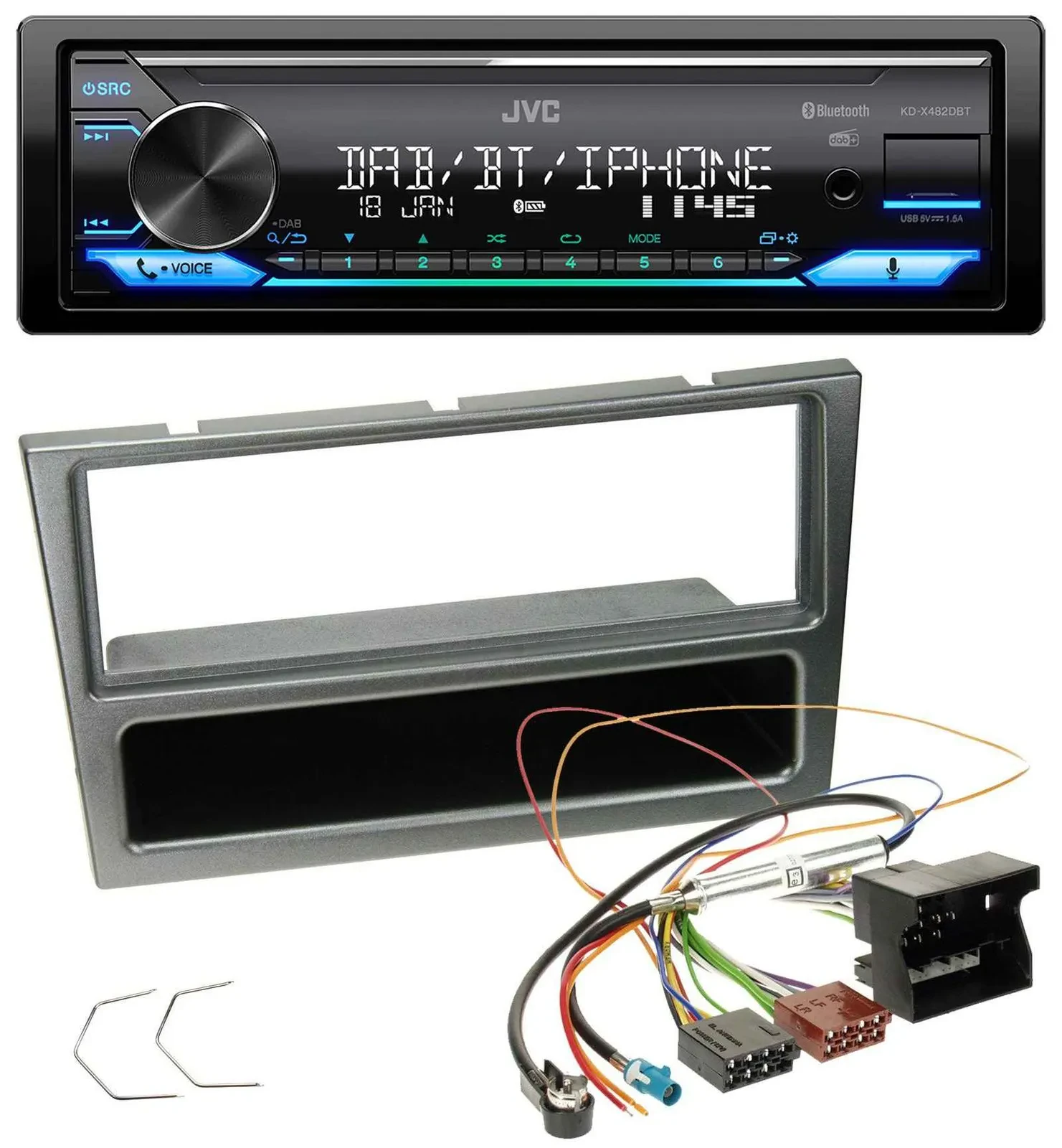 JVC Bluetooth DAB USB MP3 Autoradio für Opel Corsa C Quadlock 2004-2006 aluminiu