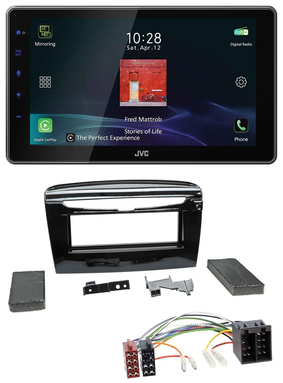 Автомагнитола JVC DAB, MP3, Bluetooth, USB для Lancia Y (с 2012), черный глянец