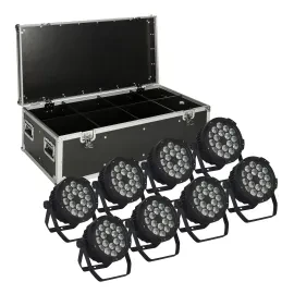 LED PAR Scheinwerfer Set 8x 180W RGBW IP65 DMX 30° Outdoor Schwarz inkl. Case