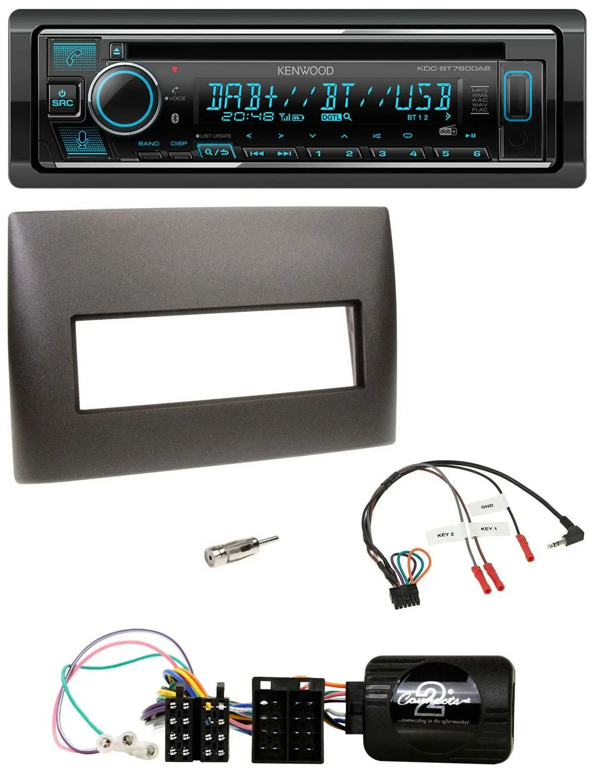 Автомагнитола для Fiat Stilo (2001–2007) Kenwood Bluetooth, DAB, USB, CD, черный