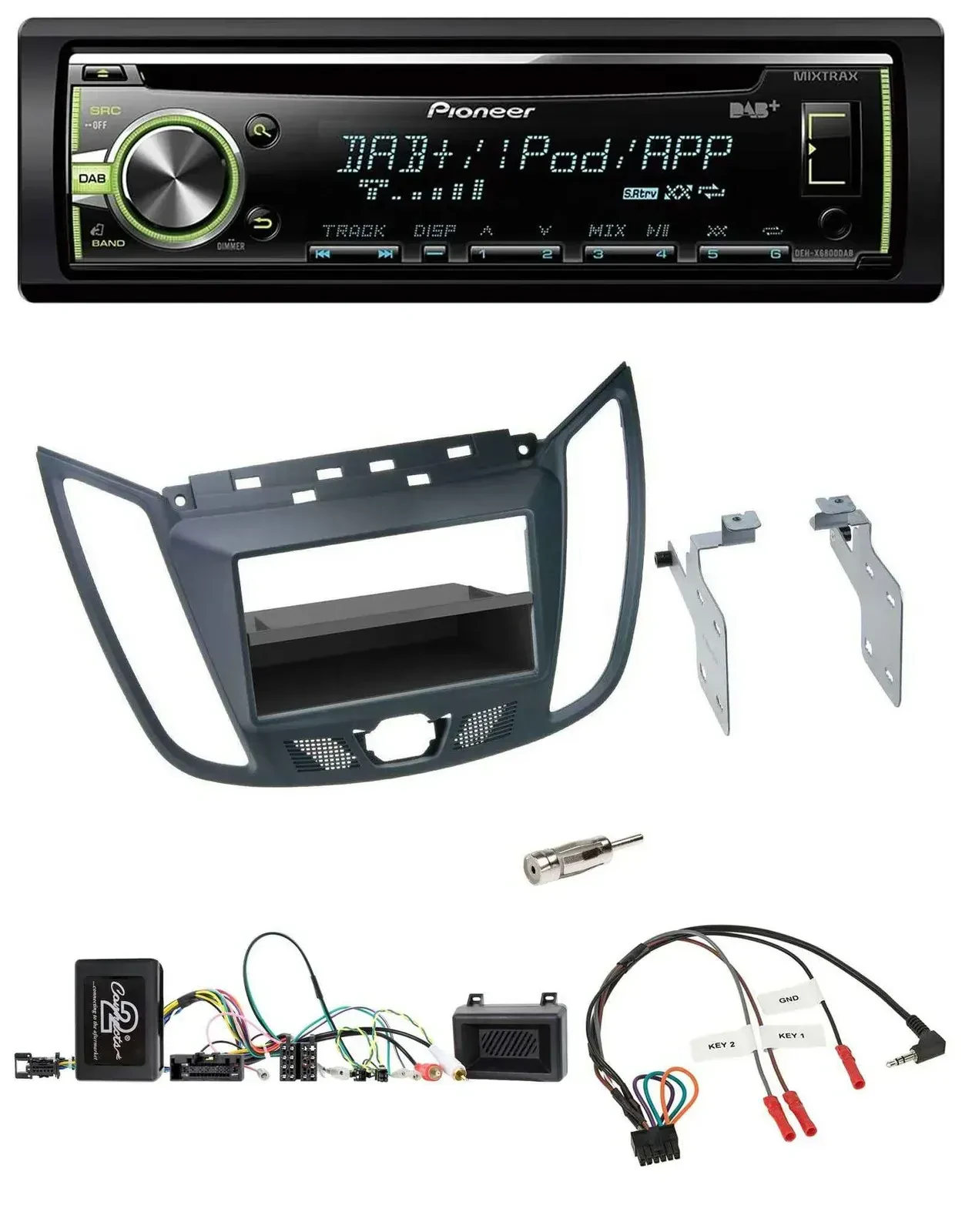 Автомагнитола Pioneer DAB, USB, CD, MP3, поддержка управления на руле, для Ford C-Max/Kuga, тёмно-серый