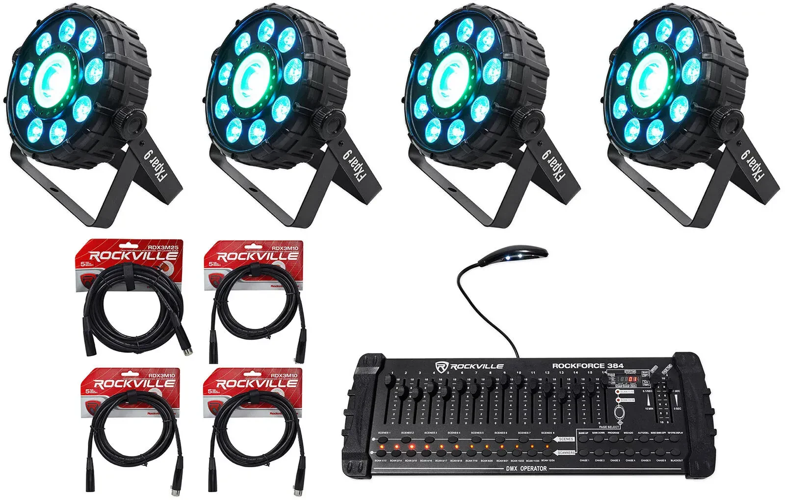 Светодиодный прибор Chauvet DJ FX Par 9 DMX с DMX-пультом и кабелем (4 штуки)