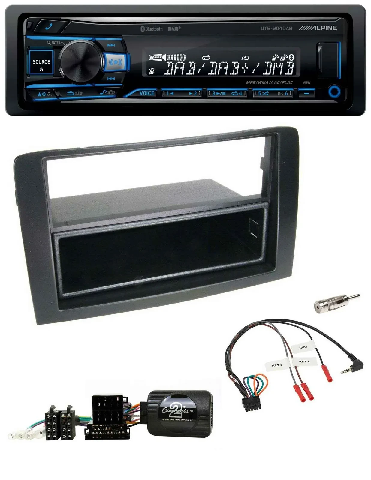 Alpine USB Bluetooth DAB Lenkrad Autoradio für Fiat Idea 2006-2012 schwarz