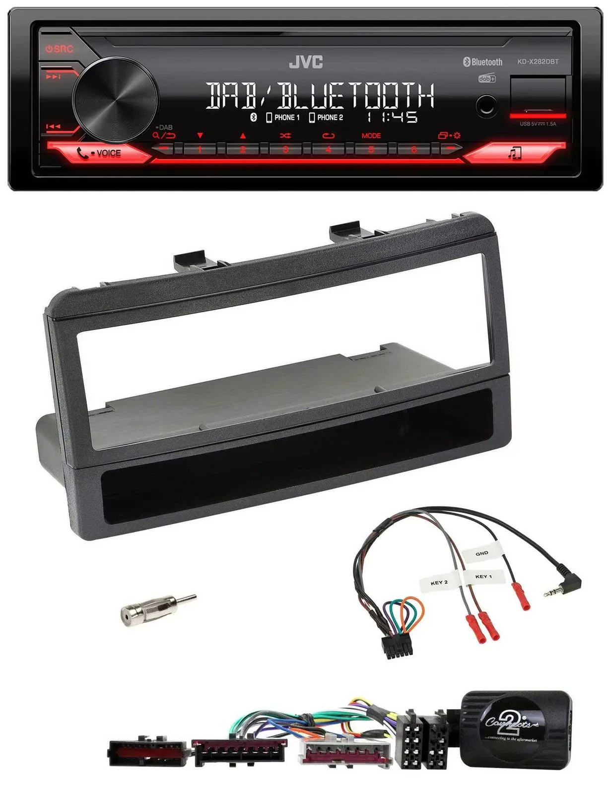 Автомагнитола JVC Bluetooth USB DAB для Ford Mondeo 2000–2002, чёрный (набор, с нишей)