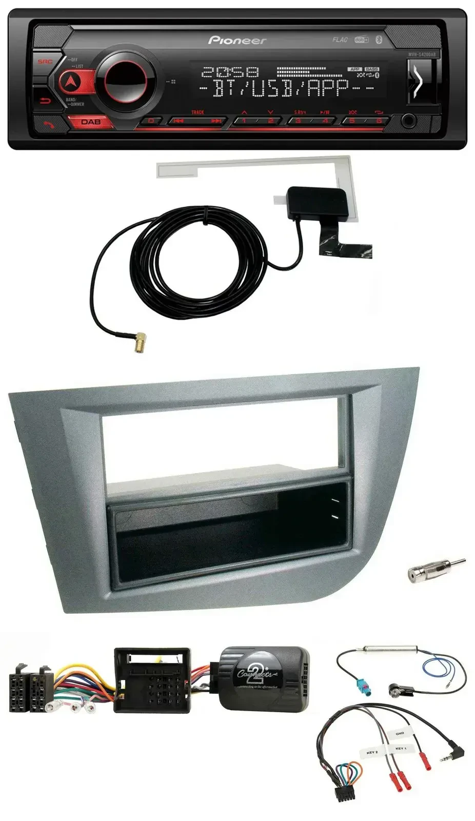 Автомагнитола Pioneer DAB, USB, Bluetooth, поддержка управления с руля, для Seat Leon 2005–2010, темно-серый