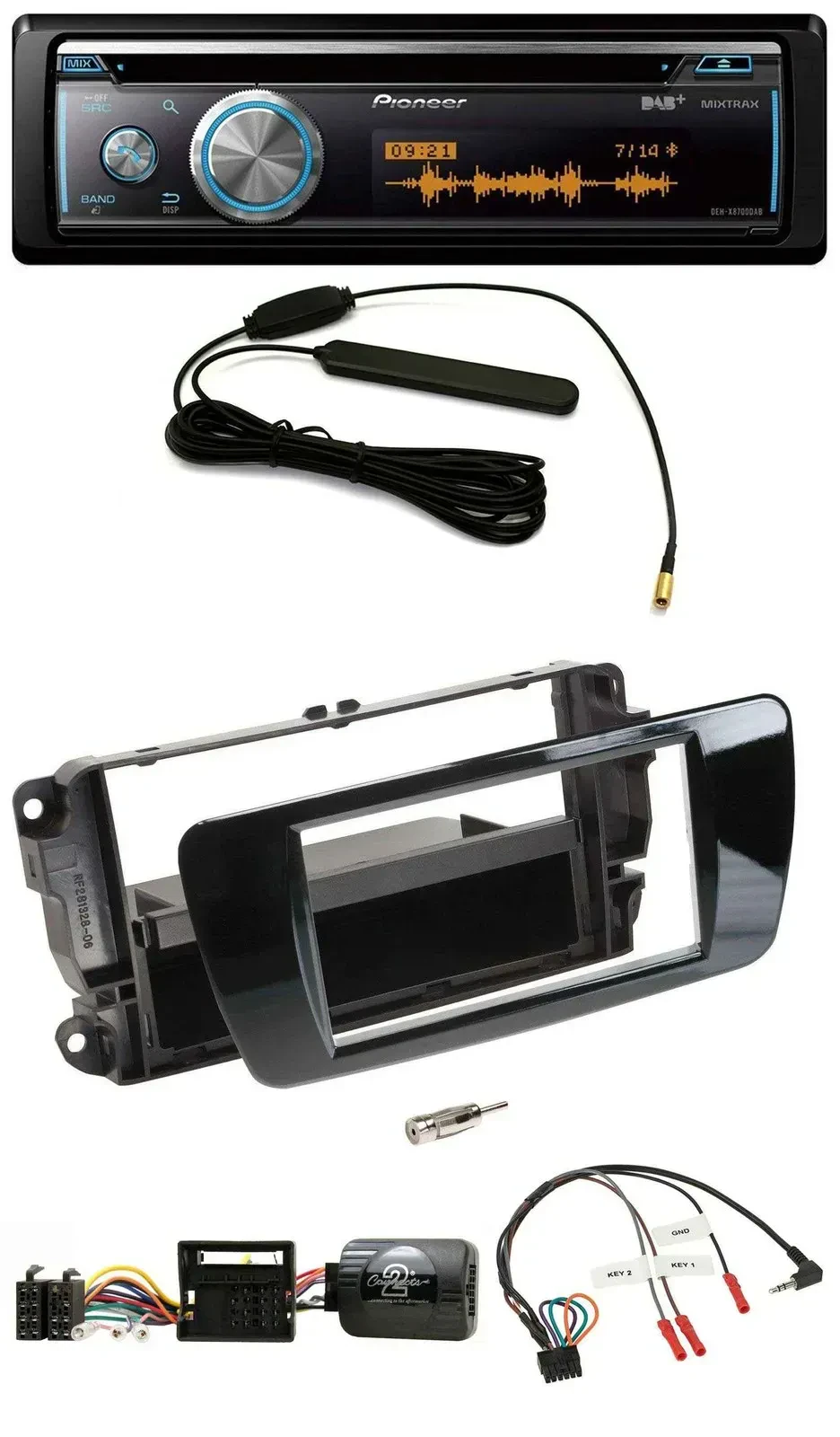 Автомагнитола Pioneer CD, USB, Bluetooth, DAB для Seat Ibiza, черный, рояльный лак