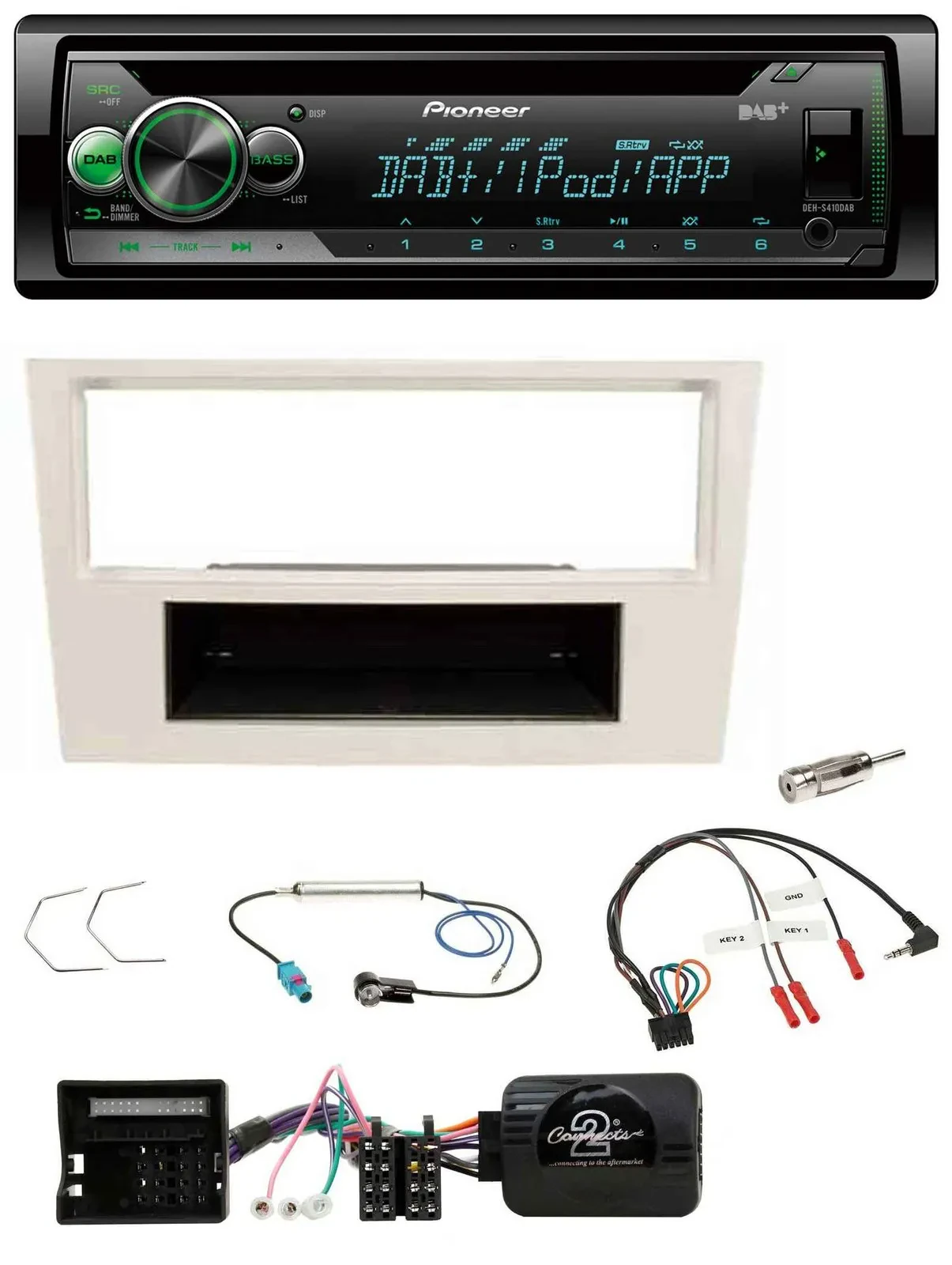 Автомагнитола Pioneer USB MP3 DAB CD для Opel Corsa D 2006–2008, перламутрово-белый с поддержкой управления на руле