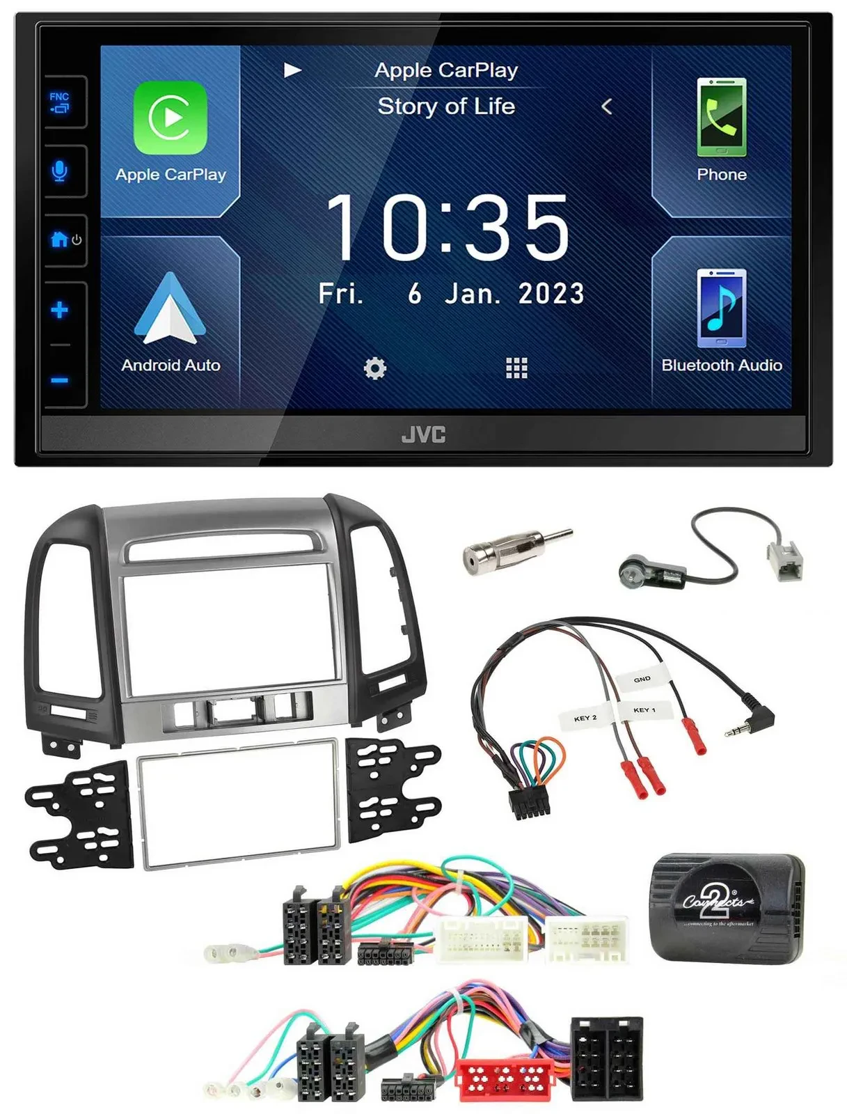 JVC DAB Bluetooth Lenkrad USB 2DIN Autoradio für Hyundai Santa Fe 10-12 3 Schalt