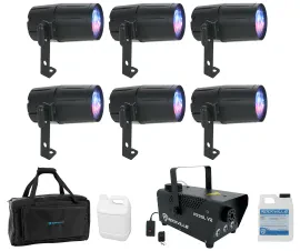 (6) American DJ PINSPOT LED QUAD DMX 8 Watt Pinspot Lights w/ Remote+Fogger+Bag