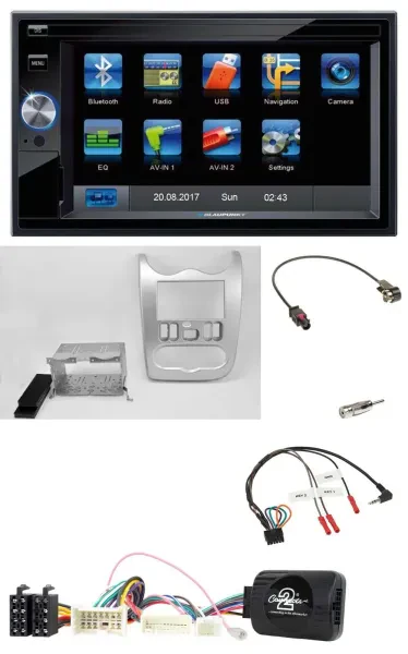 Blaupunkt 2DIN Bluetooth TMC USB Lenkrad SD Navigation für Dacia ab 2012 hellsil