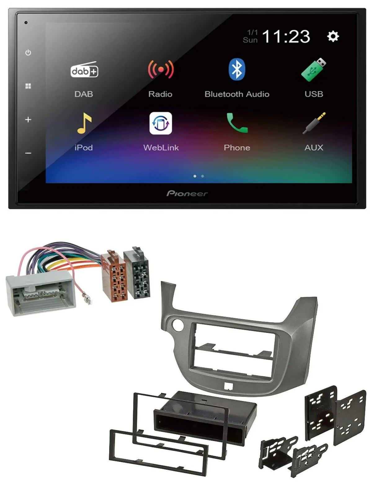 Pioneer USB Bluetooth DAB 2DIN MP3 Autoradio für Honda Jazz ab 09 silber