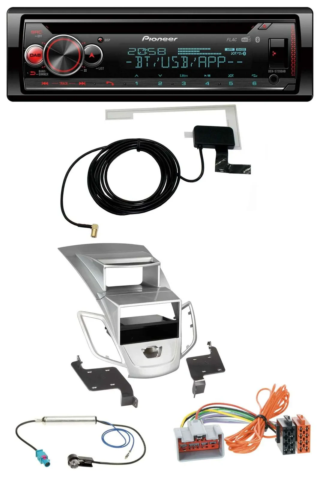 Pioneer DAB CD MP3 USB Bluetooth Autoradio für Ford Fiesta Display 08-10 silber