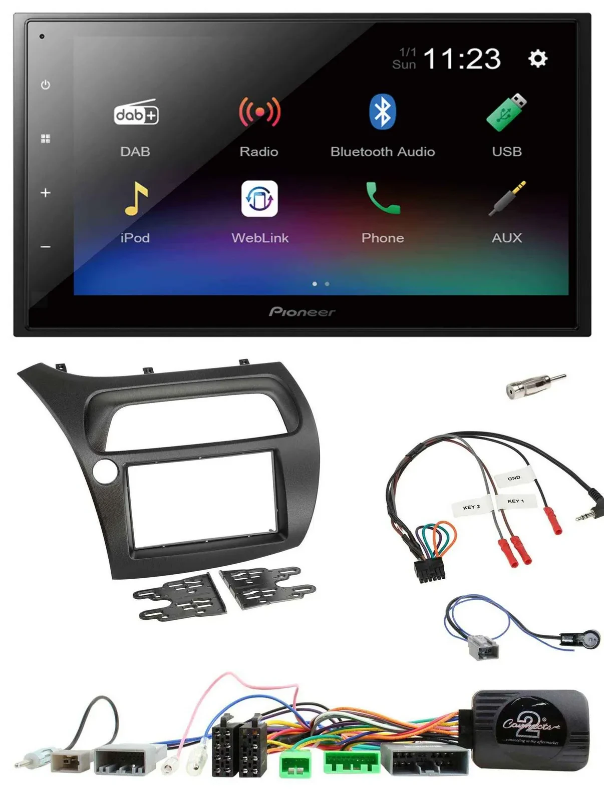 Pioneer USB Bluetooth DAB 2DIN Lenkrad Autoradio für Honda Civic 2006-2012